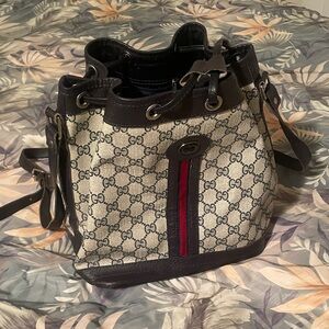 Gucci GG Canvas Bucket Bag - Black and Cream